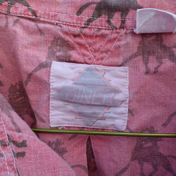 Vintage 80s Pink Cowboy Print Shirt 48" Chest Large Cotton Chambray - Picture 5 of 10
